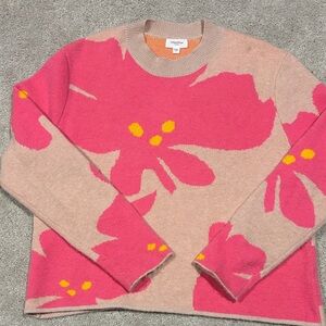 J. Crew Pink and Beige Floral Crew Neck Sweater